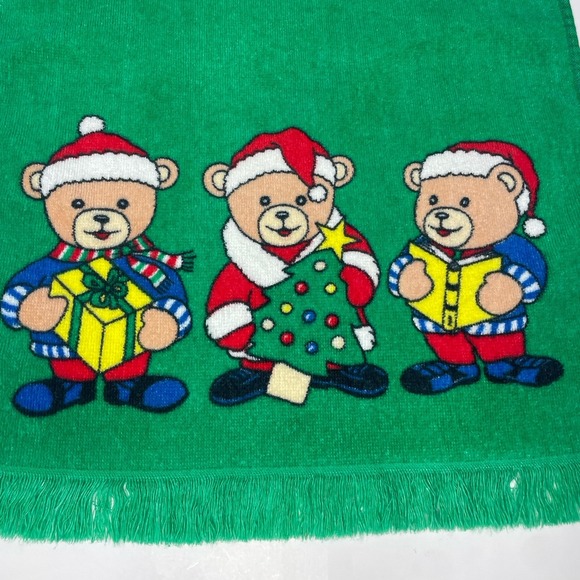 Vintage Christmas Hand Towel Holiday Teddy Bears Kitschy Kitchen Hilasol Cotton - Picture 2 of 12